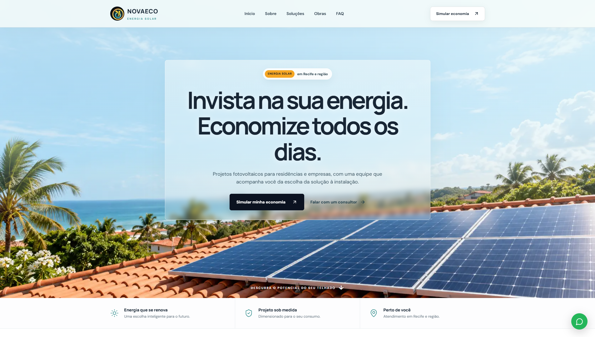 Página inicial do site NovaEco Solar
